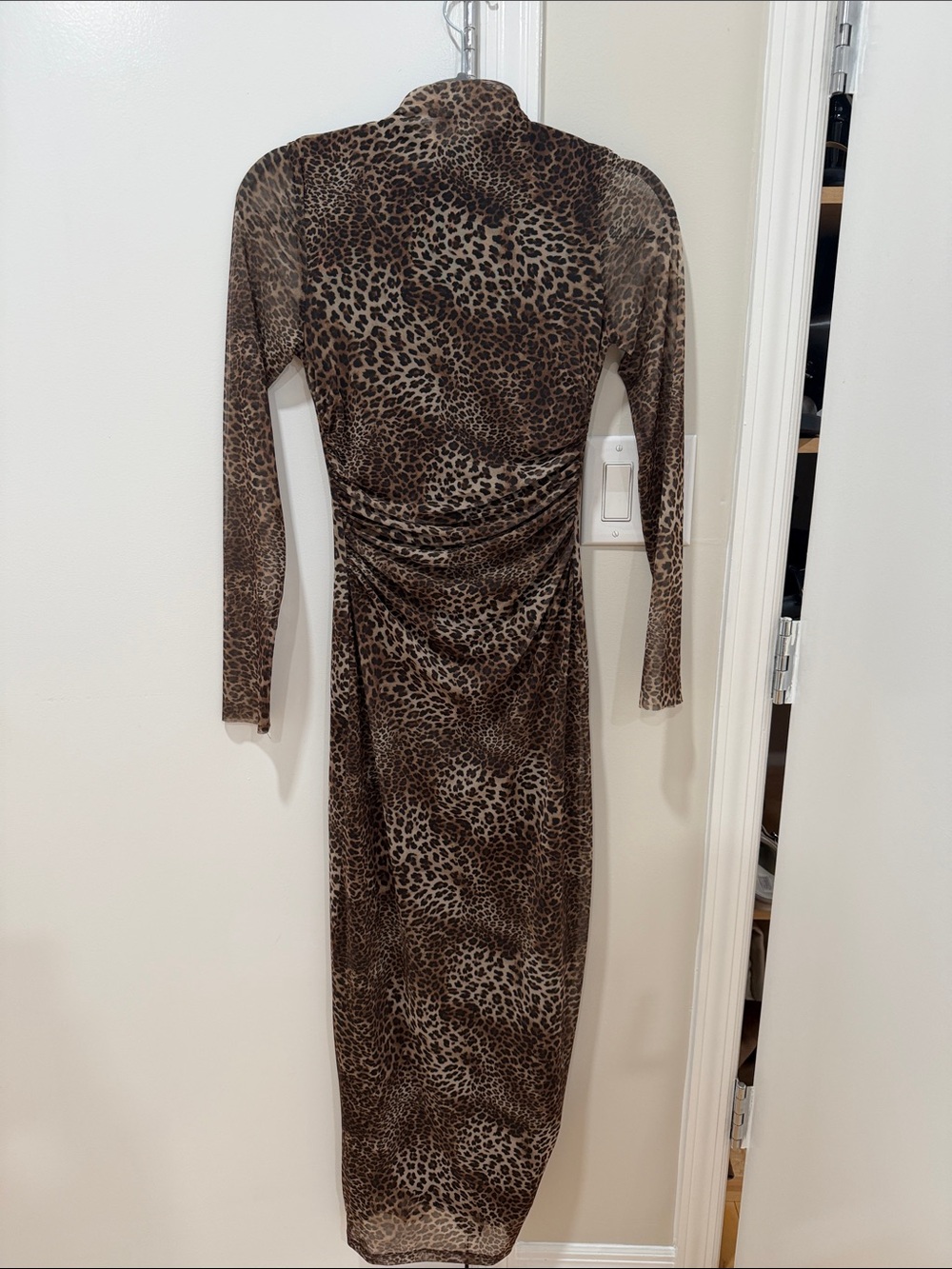Zara Brown Leopard-Print Long Sleeve Midi Dress